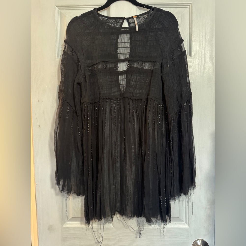Free People Black Sheer Blouse